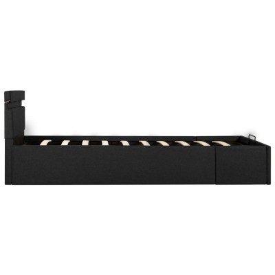 Cama canapé hidráulica almacenaje LED tela gris oscuro 90x200cm