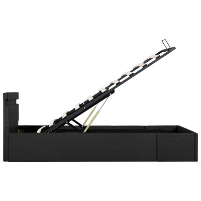 Cama canapé hidráulica almacenaje LED tela gris oscuro 90x200cm