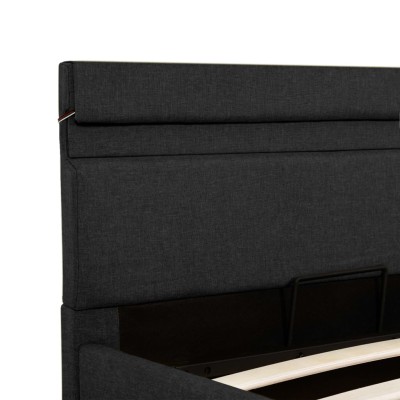 Cama canapé hidráulica almacenaje LED tela gris oscuro 90x200cm