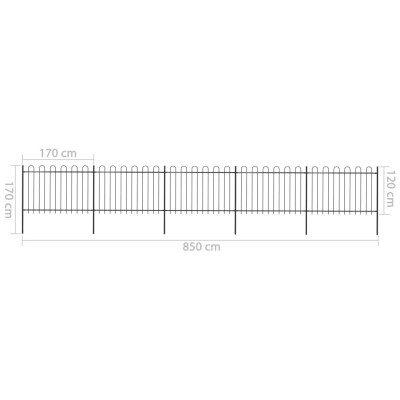Valla de jardín con puntas de aro acero negro 8,5x1,2 m Valla de jardín con puntas de aro acero negro 8,5x1,2 m
