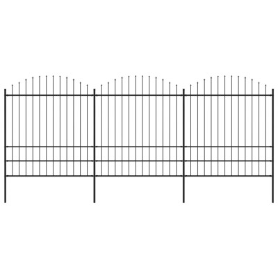 Valla de jardín con puntas de lanza acero negro (1,75-2)x5,1 m