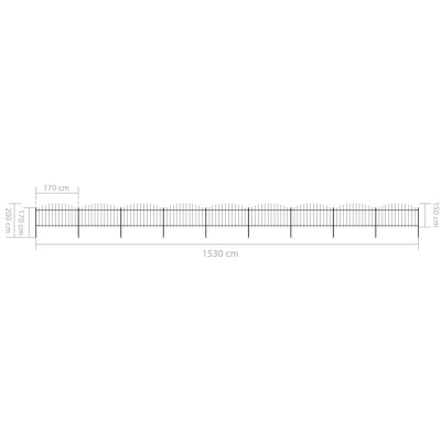 Valla de jardín con puntas de lanza acero negro (1,25-1,5)x15,3 Valla de jardín con puntas de lanza acero negro (1,25-1,5)x15,3