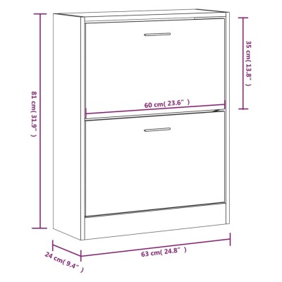 Mueble zapatero madera contrachapada marrón roble 63x24x81 cm Mueble zapatero madera contrachapada marrón roble 63x24x81 cm