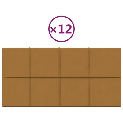 Paneles de pared 12 uds terciopelo marrón 60x30 cm 2,16 m² Paneles de pared 12 uds terciopelo marrón 60x30 cm 2,16 m²