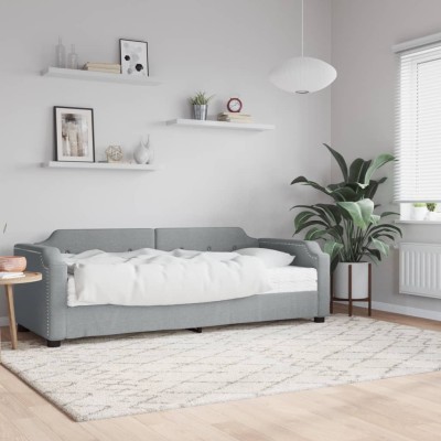 Sofá cama con colchón tela gris claro 90x190 cm Sofá cama con colchón tela gris claro 90x190 cm