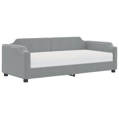 Sofá cama con colchón tela gris claro 90x190 cm Sofá cama con colchón tela gris claro 90x190 cm