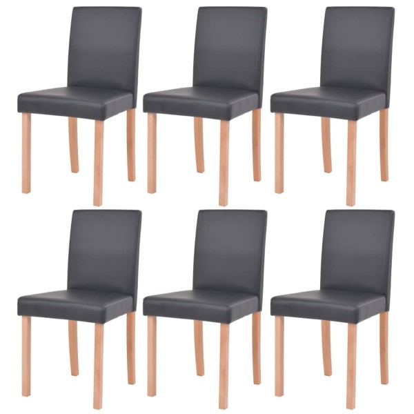 Conjunto de comedor 7 piezas de roble y cuero artificial negro Conjunto de comedor 7 piezas de roble y cuero artificial negro