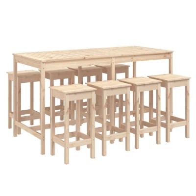 Mesa y taburetes altos jardín 9 piezas madera maciza de pino Mesa y taburetes altos jardín 9 piezas madera maciza de pino