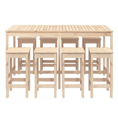 Mesa y taburetes altos jardín 9 piezas madera maciza de pino Mesa y taburetes altos jardín 9 piezas madera maciza de pino