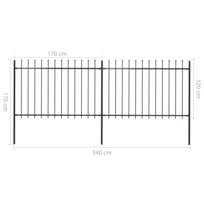 Valla de jardín con puntas de lanza acero negro 3,4x1,2 m Valla de jardín con puntas de lanza acero negro 3,4x1,2 m