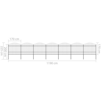 Valla de jardín con punta de lanza acero negro (1,5-1,75)x11,9m Valla de jardín con punta de lanza acero negro (1,5-1,75)x11,9m