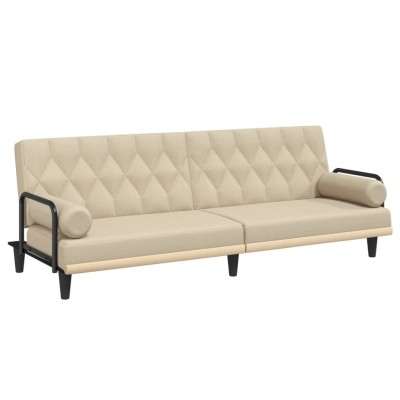 Sofá cama con reposabrazos tela color crema Sofá cama con reposabrazos tela color crema