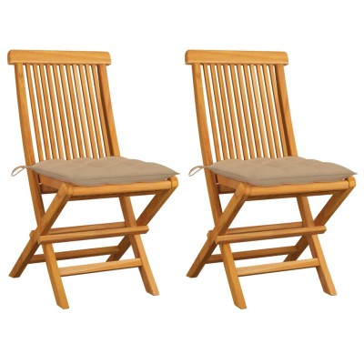 Sillas de jardín 2 unidades madera de teca con cojines beige Sillas de jardín 2 unidades madera de teca con cojines beige