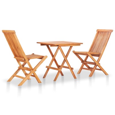 Set de bistró 3 pzas madera maciza de teca con cojines grises Set de bistró 3 pzas madera maciza de teca con cojines grises