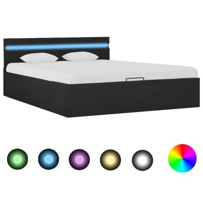 Cama hidráulica con almacenaje y LED tela gris oscuro 140x200cm Cama hidráulica con almacenaje y LED tela gris oscuro 140x200cm