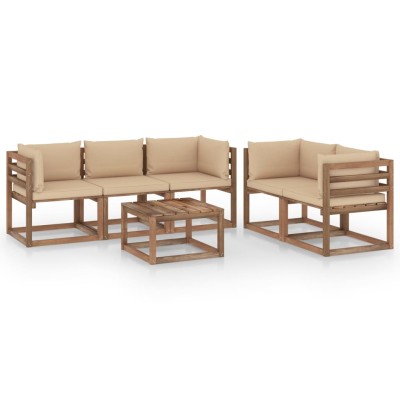 Set de muebles de jardín 6 pzas con cojines beige Set de muebles de jardín 6 pzas con cojines beige