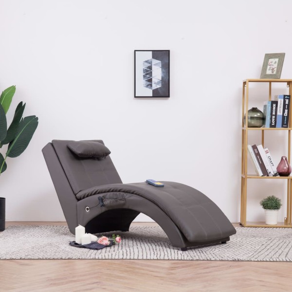 Diván de masaje con almohada de cuero sintético gris Diván de masaje con almohada de cuero sintético gris