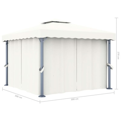 Cenador con cortina y tira de luces LED aluminio crema 3x3 m Cenador con cortina y tira de luces LED aluminio crema 3x3 m