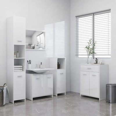 Juego de muebles de baño de 4 piezas blanco brillante Juego de muebles de baño de 4 piezas blanco brillante
