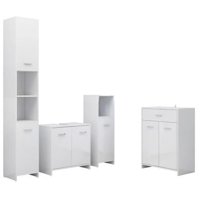 Juego de muebles de baño de 4 piezas blanco brillante Juego de muebles de baño de 4 piezas blanco brillante