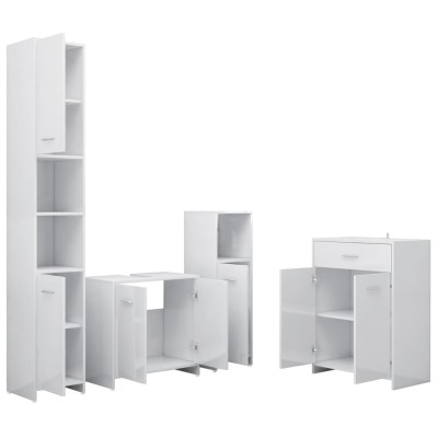 Juego de muebles de baño de 4 piezas blanco brillante Juego de muebles de baño de 4 piezas blanco brillante