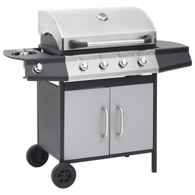 Barbacoa grill de gas 4+1 quemadores negra y plateada