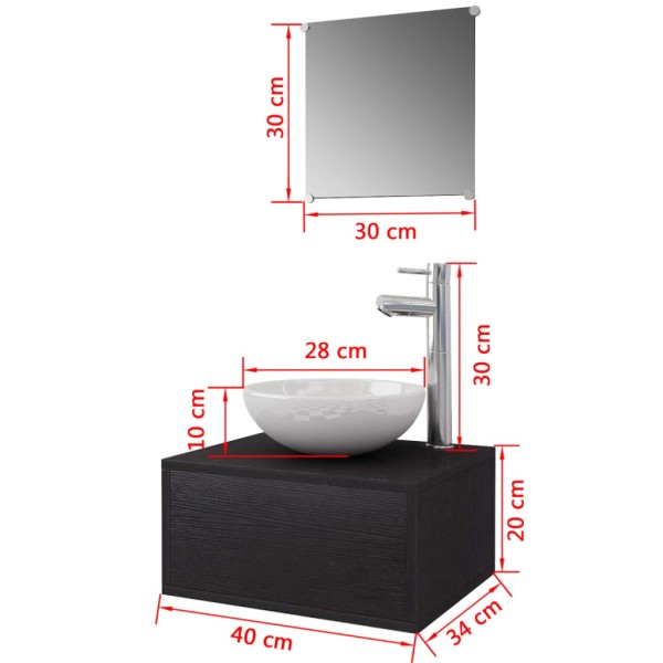Conjunto de muebles de baño con lavabo y grifo 4 piezas negro Conjunto de muebles de baño con lavabo y grifo 4 piezas negro
