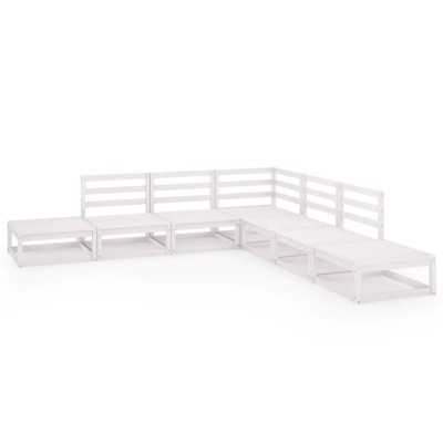 Set de salón de jardín de 7 piezas blanco madera maciza de pino Set de salón de jardín de 7 piezas blanco madera maciza de pino