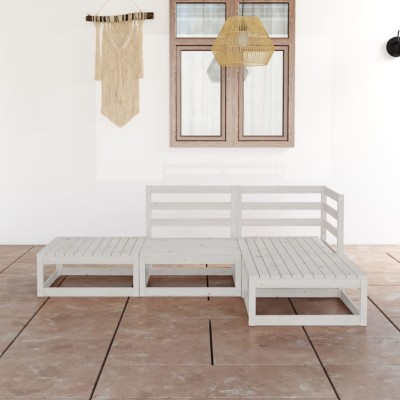 Set de salón de jardín de 4 piezas blanco madera maciza de pino Set de salón de jardín de 4 piezas blanco madera maciza de pino