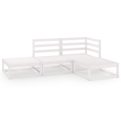 Set de salón de jardín de 4 piezas blanco madera maciza de pino Set de salón de jardín de 4 piezas blanco madera maciza de pino