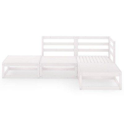 Set de salón de jardín de 4 piezas blanco madera maciza de pino Set de salón de jardín de 4 piezas blanco madera maciza de pino