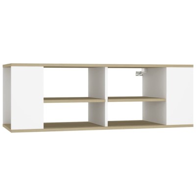 Mueble de pared de TV contrachapada blanco y roble 102x35x35 cm Mueble de pared de TV contrachapada blanco y roble 102x35x35 cm