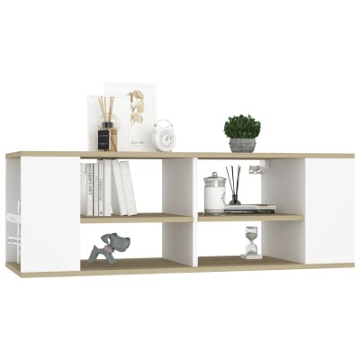 Mueble de pared de TV contrachapada blanco y roble 102x35x35 cm Mueble de pared de TV contrachapada blanco y roble 102x35x35 cm