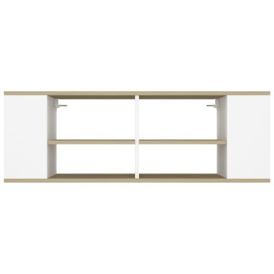 Mueble de pared de TV contrachapada blanco y roble 102x35x35 cm Mueble de pared de TV contrachapada blanco y roble 102x35x35 cm