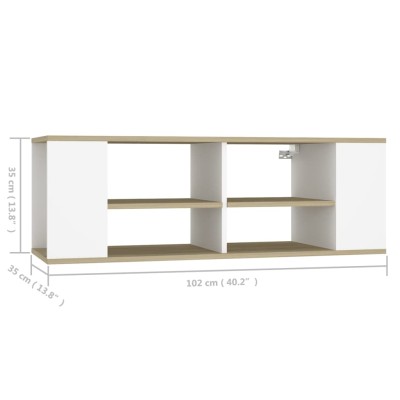 Mueble de pared de TV contrachapada blanco y roble 102x35x35 cm Mueble de pared de TV contrachapada blanco y roble 102x35x35 cm