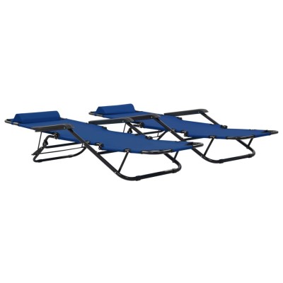 Tumbonas plegables con reposapiés 2 unidades acero azul Tumbonas plegables con reposapiés 2 unidades acero azul