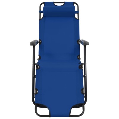 Tumbonas plegables con reposapiés 2 unidades acero azul Tumbonas plegables con reposapiés 2 unidades acero azul