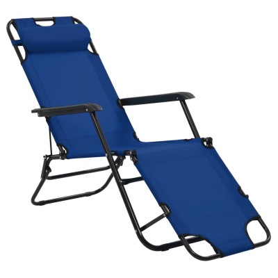 Tumbonas plegables con reposapiés 2 unidades acero azul Tumbonas plegables con reposapiés 2 unidades acero azul