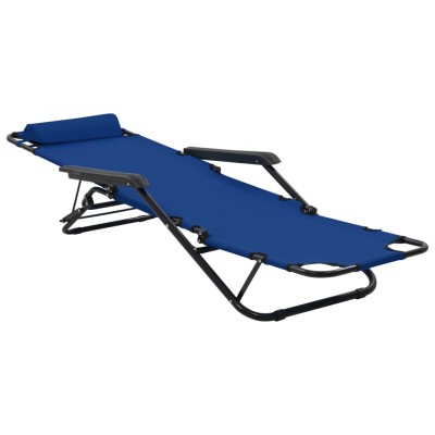 Tumbonas plegables con reposapiés 2 unidades acero azul Tumbonas plegables con reposapiés 2 unidades acero azul