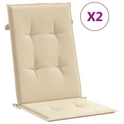 Cojín silla de jardín respaldo alto 2 uds tela beige 120x50x3cm Cojín silla de jardín respaldo alto 2 uds tela beige 120x50x3cm