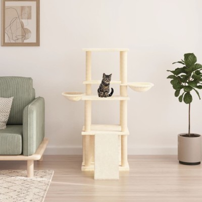 Rascador para gatos con postes de sisal color crema 133 cm Rascador para gatos con postes de sisal color crema 133 cm