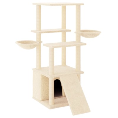Rascador para gatos con postes de sisal color crema 133 cm Rascador para gatos con postes de sisal color crema 133 cm