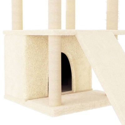 Rascador para gatos con postes de sisal color crema 133 cm Rascador para gatos con postes de sisal color crema 133 cm