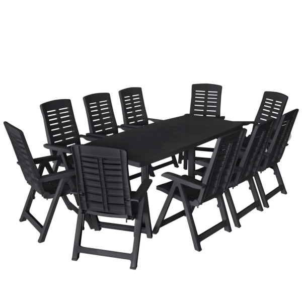 Conjunto de comedor de jardín 11 piezas plástico gris antracita Conjunto de comedor de jardín 11 piezas plástico gris antracita