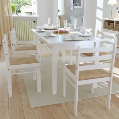 Sillas de comedor 6 unidades madera maciza y terciopelo blanco Sillas de comedor 6 unidades madera maciza y terciopelo blanco