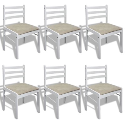 Sillas de comedor 6 unidades madera maciza y terciopelo blanco Sillas de comedor 6 unidades madera maciza y terciopelo blanco