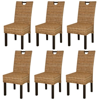 Sillas de comedor 6 unidades ratán kubu madera de mango Sillas de comedor 6 unidades ratán kubu madera de mango