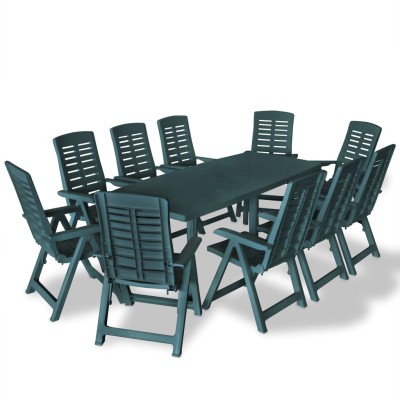 Juego de comedor de jardín 11 piezas plástico verde Juego de comedor de jardín 11 piezas plástico verde