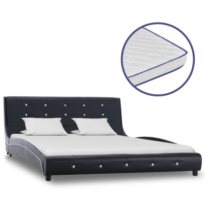Cama con colchón viscoelástico cuero sintético negro 140x200 cm Cama con colchón viscoelástico cuero sintético negro 140x200 cm