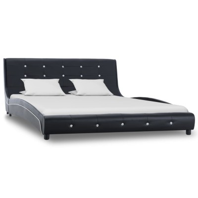 Cama con colchón viscoelástico cuero sintético negro 140x200 cm Cama con colchón viscoelástico cuero sintético negro 140x200 cm